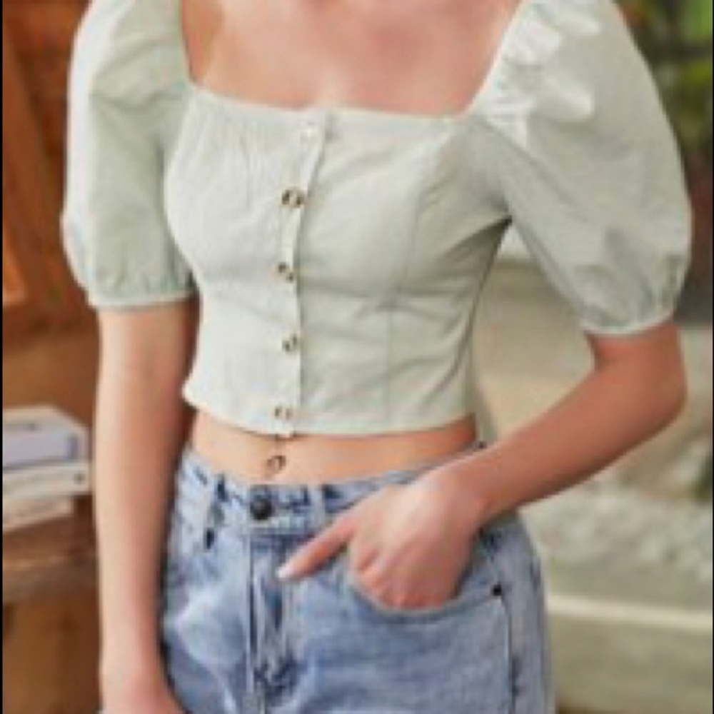 Plaid Button Front Crop Blouse